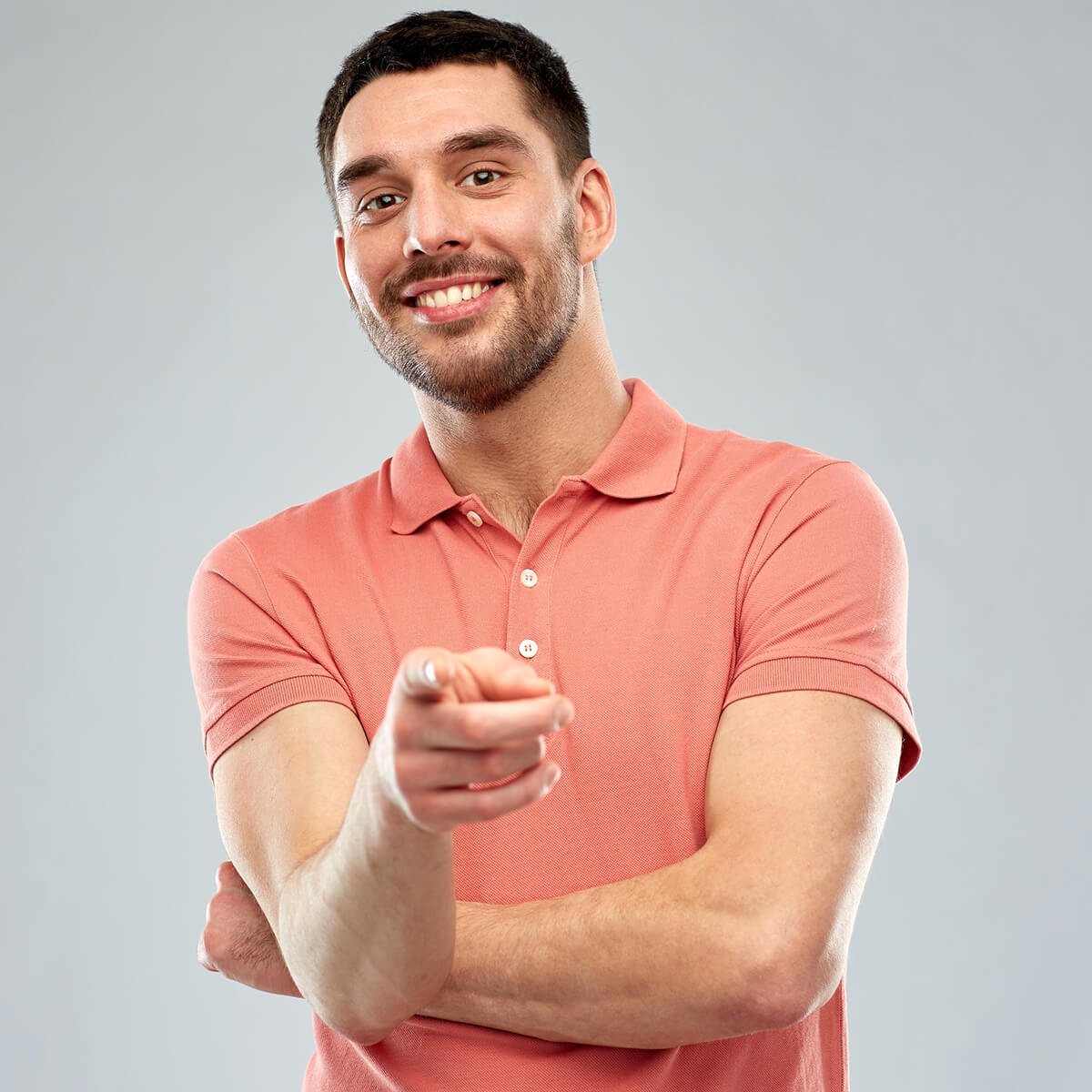 Gesture and people concept man pointing finger to
